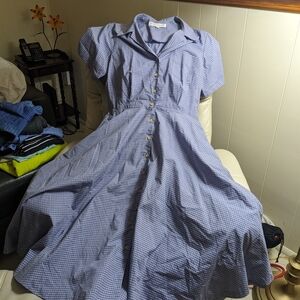 Blue Gingham Short Sleeve Button-Down Dress Size 12